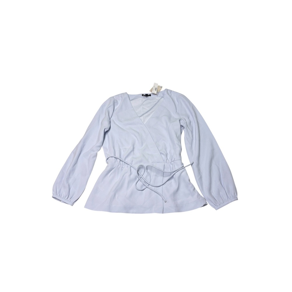 NWT J.Crew Sky BlueDrapey Crepe Faux-Wrap Top Tall Womens Size 8T Long Sleeve